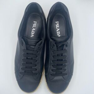 PRADA Classic Black Leather Low-Top Trainers - Size 8 1/2